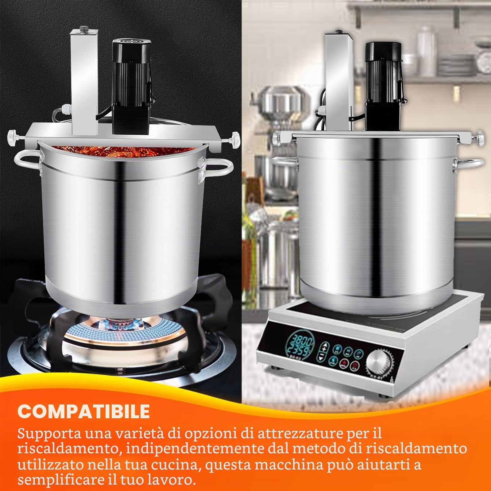 Mescolatore Elettrico Professionale per Marmellate - Macchina Automatica ad Alta capacità (20L/25L/40L/60L) per Salse e Confetture, velocità Regolabile con Raschiatura Fondo,40L