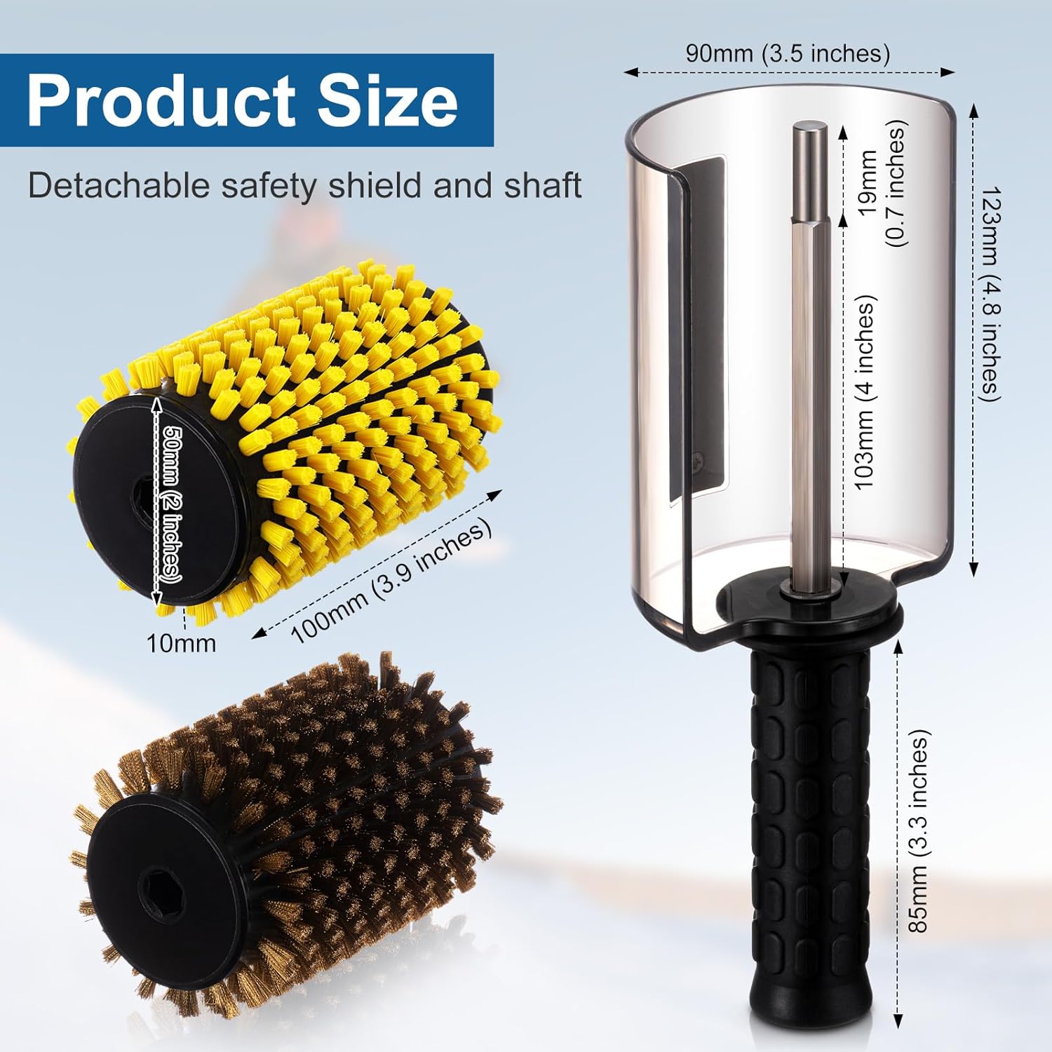 3 Pcs 100mm Ski Rotation Brush Ski Snowboard Wax Rotation Brush Snapout Fast Change Axle Includes 3 Brushes, Nylon, Brass, Horsehair and Storage Bag - Image 4