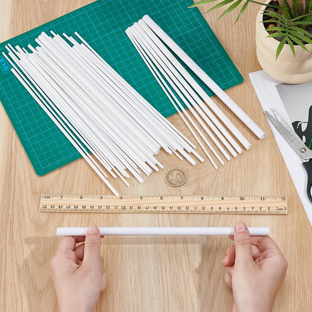 BENECREAT 48 Tubo di Plastica Rotondo In ABS Da 7 stili, Barre Bianche Da 2/3/4/5/6/8/10mm, Asta Tubolare Cava, Barra Tonda Cava per Modelli Architettonici Fai Da Te con Tavolo di Sabbia