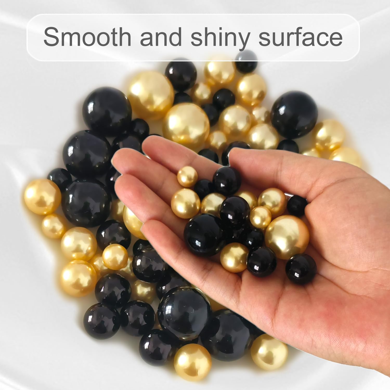 105pcs Pearls for Vase Filler Black Gold No Hole Faux Pearl Beads