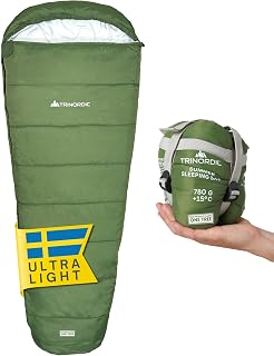 Trinordic Sacco a pelo estivo leggero – Sacco a pelo ultraleggero per adulti, attrezzatura da campeggio compatta per escursionismo, zaino in spalla e bike packing