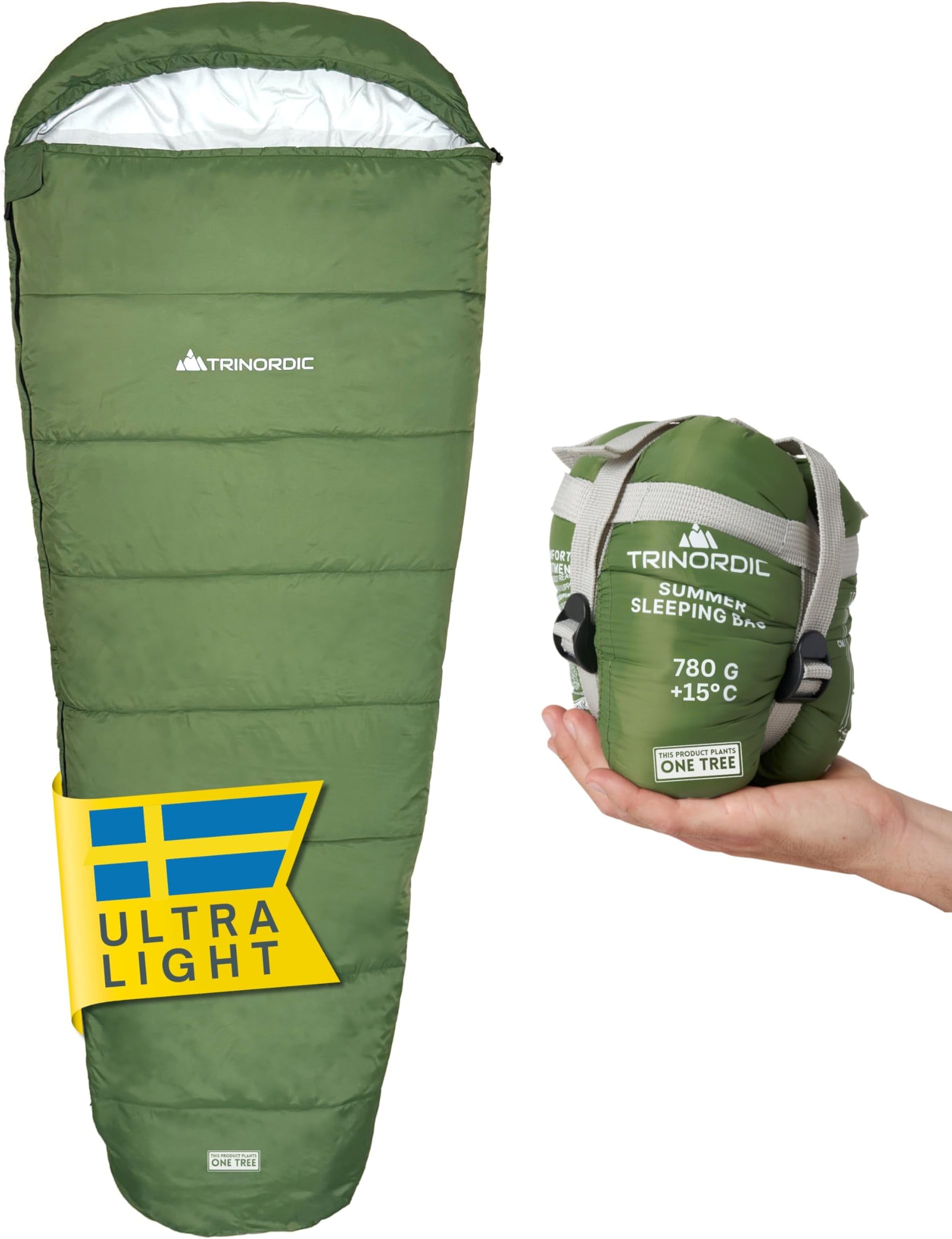 Trinordic Summer Lightweight Sleeping Bag – Ultralight Mummy Sleeping Bag for Adults, Compact Camping Gear for Hiking, Backpacking & Bikepacking