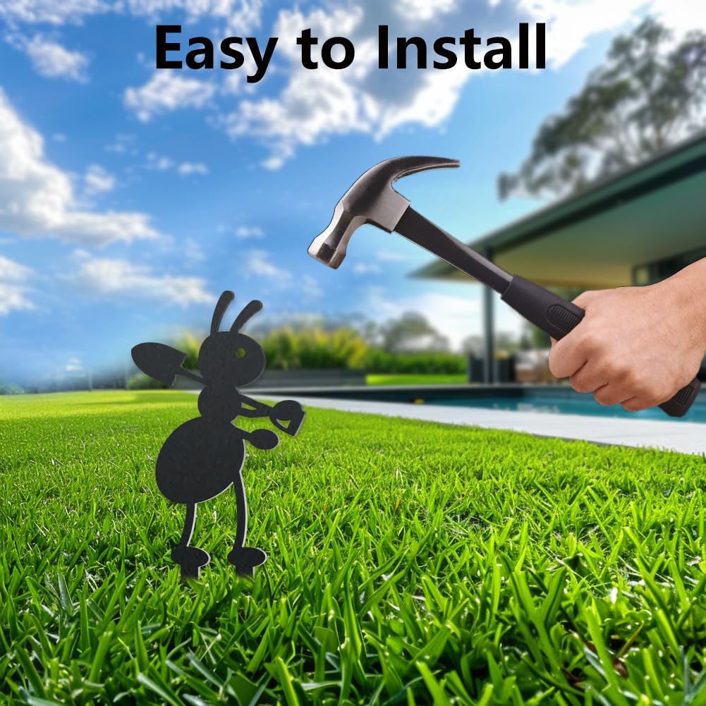 WADORN 3Pcs Ant Metal Decorative Garden Stakes, Working Farm Ant Silhouette Metal Outdoor Statues Animals Garden Ornament Gifts Black Yard Art Decoration for Outdoor Backyard Patio Lawn Walkways