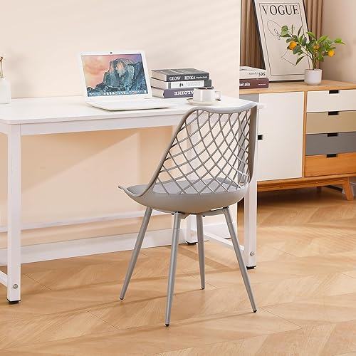 Miniatura 2 de Juego de 4 sillas de comedor de plástico de mediados de siglo, sillas acolchadas de tulipán para cocina, sala de estar, diseño de malla, silla