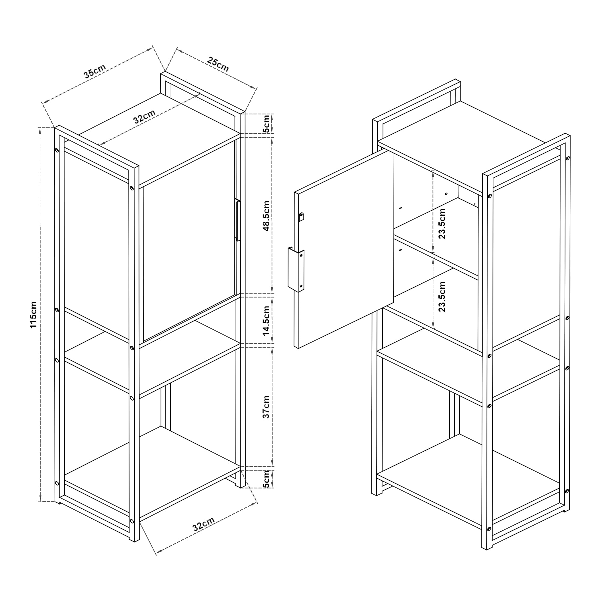 [en.casa] Armadio da Bagno Mobile Basso da Terra per Bagno Arredo Bagno per Stoccaggio con Anta e Ripiani 115 x 35 x 25 cm Nero/effetto Legno Intarsiato color Noce