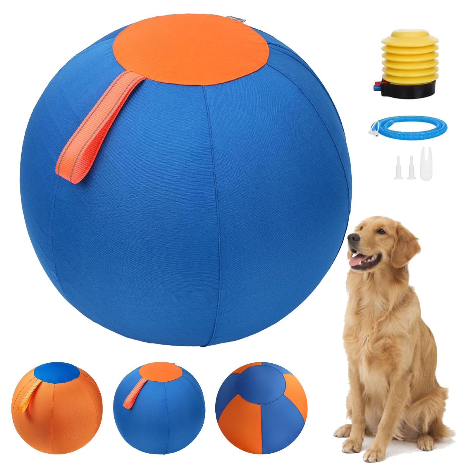 Aoukp Thickened version Herding Balls For Dogs, 10/18/22 Inch Giant Inflatable Dog Ball with Handle Tabs & Polyester Cover, Scratch Resistant Interactive Toy for Outdoor Play & Training (Blue,Medium)