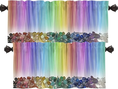 Shrahala Cenefas de cocina de arcoíris mágico, cortina de media ventana, tratamiento de ventana multicapa de poliéster opaco para sala de estar y