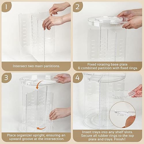 Miniatura 6 de Boxalls Organizador de maquillaje giratorio de gran capacidad, carrusel de maquillaje de 360 grados con compartimento para cepillos, organizador