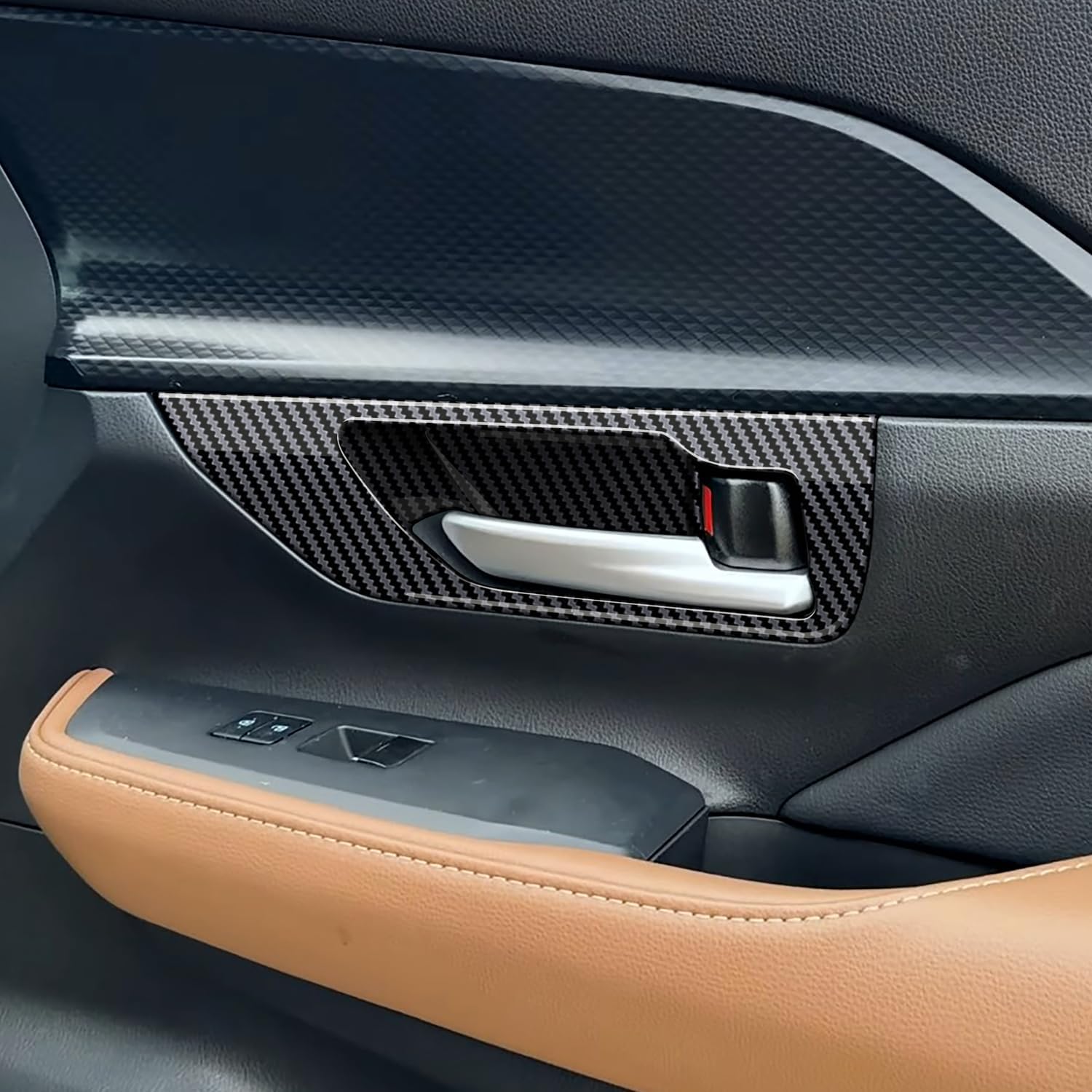 L2R for Toyota Grand Highlander (2024-2026) Inner Door Side Handle Cover Trim Overlay Decor ABS Carbon Fiber Style Car Interior Accessories 4 PCS Only Fit for Main Drive Handle with Buttons image 5