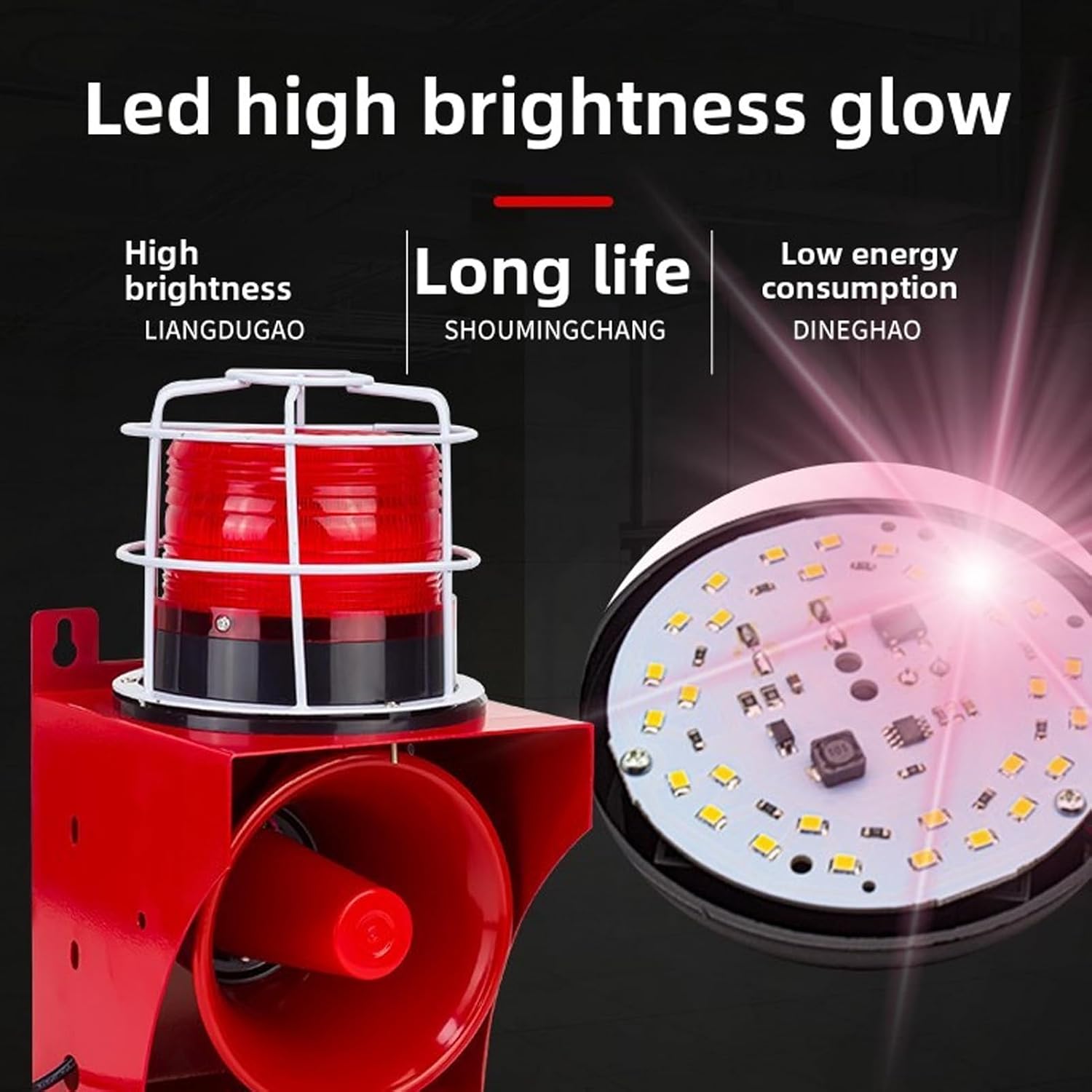 Industrial Siren Alarm Strobe Light, 0-180db Adjustable Volume Emergency Security Siren Warning Light, 9 Tone Audible and Visual Alarm for Home, Office, Factory, Warehouse (US Plug)