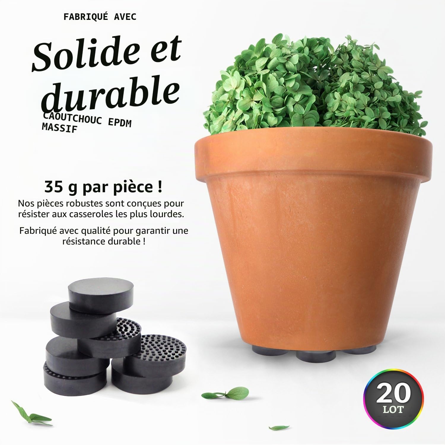Pieds de Pot Invisibles Garden Gecko pour Pots de Fleurs Extérieur - Réhausseurs Caoutchouc Solide Antidérapant - Paquet de 20