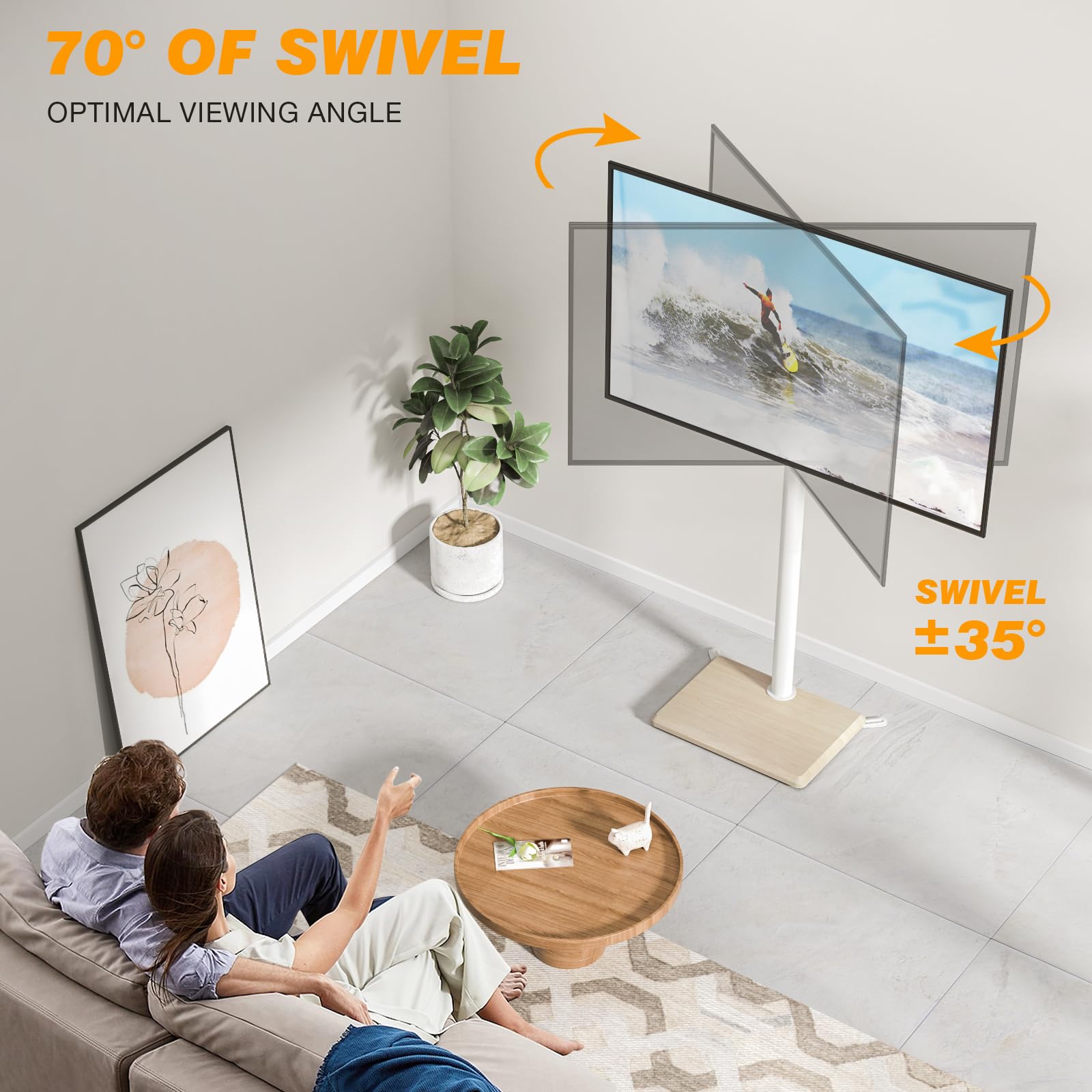 TVON Supporto da pavimento per TV da 32 a 60 pollici, alto con piedini di supporto, supporto angolare sottile per TV regolabile in altezza, supporto girevole per TV, max VESA 400 x 400 mm fino a 40 kg