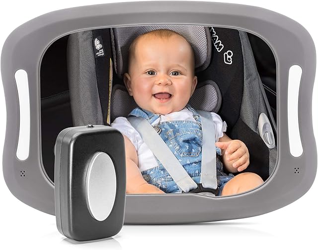 reer 86101 BabyView lusterko bezpieczeństwa LED do samochodu  Twoje dziecko zawsze w zasięgu wzroku, szare