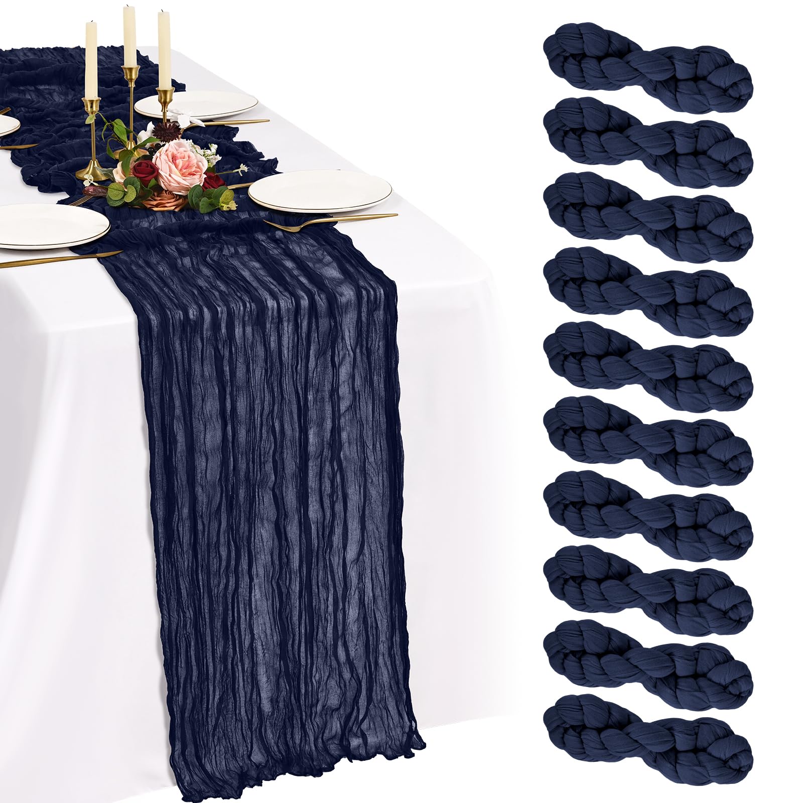 Showgeous Navy Blue Cheesecloth Table Runner 90x300cm, Boho Gauze,10 Pack