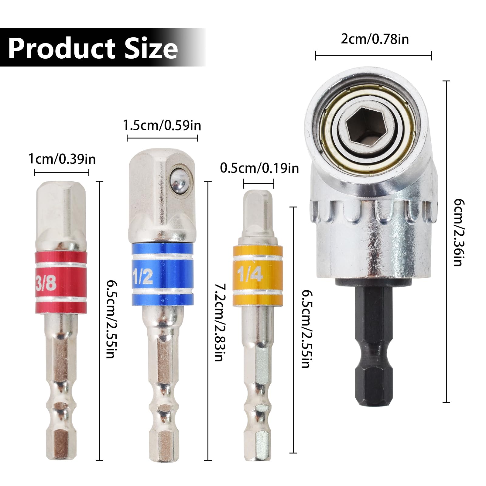 105 Gradi Adattatore Trapano Angolo Retto, 3 PCS Dattatore Esagonale 1/4" 3/8" 1/2", Cacciavite Angolare Adattatore, 1/4 pollici, per Avvitatore a Batteria, Trapano a Bussola (Argento)