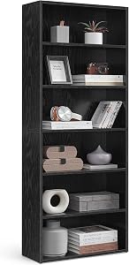 VASAGLE CUSTOS Collection - Bookshelf, 23.6 Inches Wide, 6-Tier Open Bookcase with Adjustable Storage Shelves, Floor Standing Unit, Ebony Black ULBC166T56
