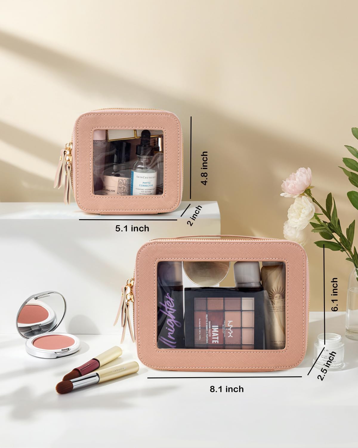 Bolsa de maquillaje transparente pequeña, mini estuche de cosméticos de viaje transparente aprobado por la TSA, bolsa de aseo con cremallera, bolsa de maquillaje portátil para bolso, viajes