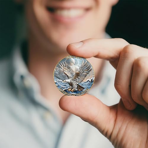 Miniatura 5 de Moneda de desafío de águila 3D de doble cara de aleación de zinc de 1.57 pulgadas, diseño inspirador colorido con Isaías 4031, tema de fuerza en la