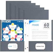 PANDRI 60 Pack Two Pocket Paper Folders with Prongs, Letter Size Grey
