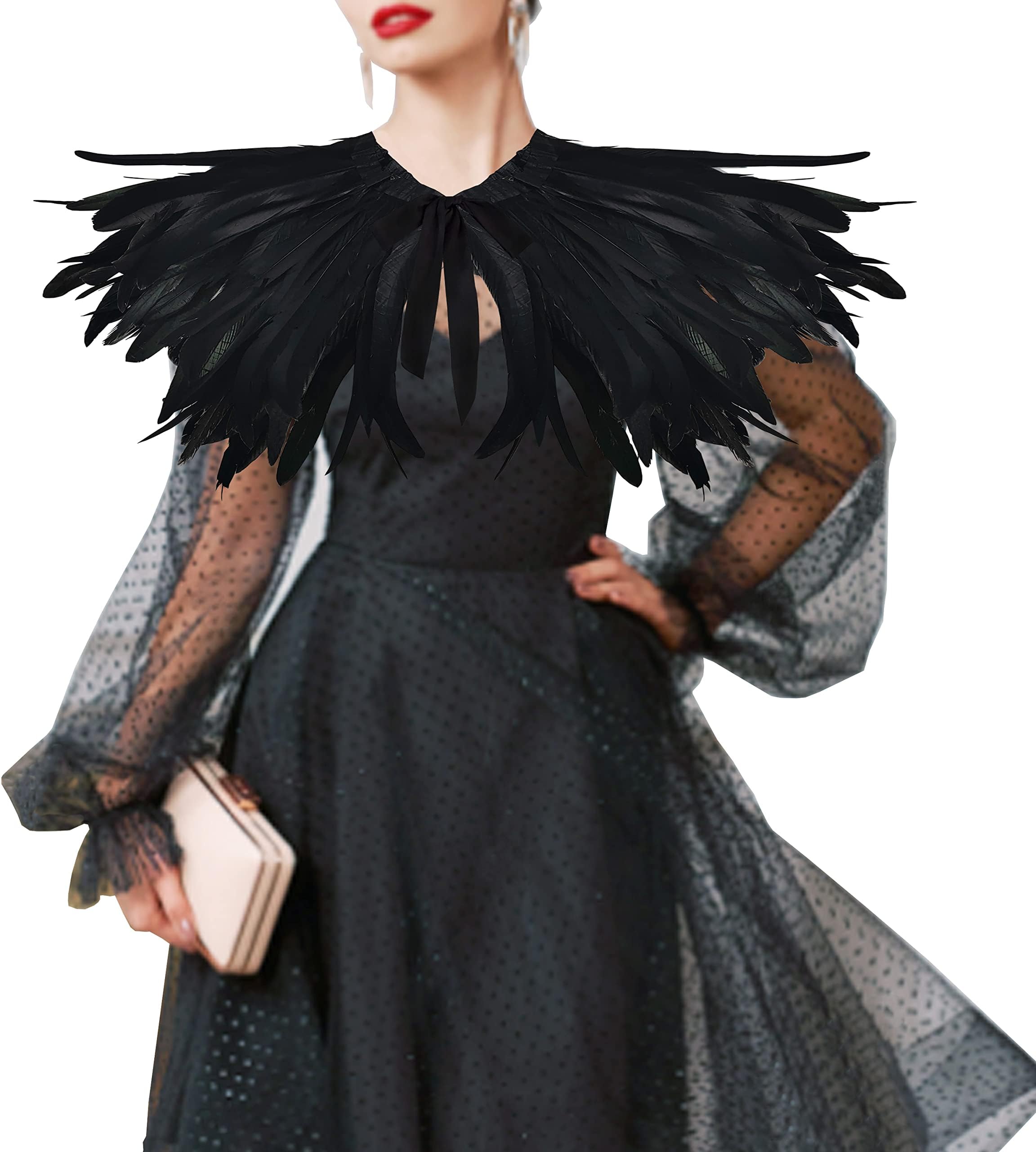 KAWAIIFeather shrug shawl collar gothic Victorian feather shawl Great for Halloween dress up