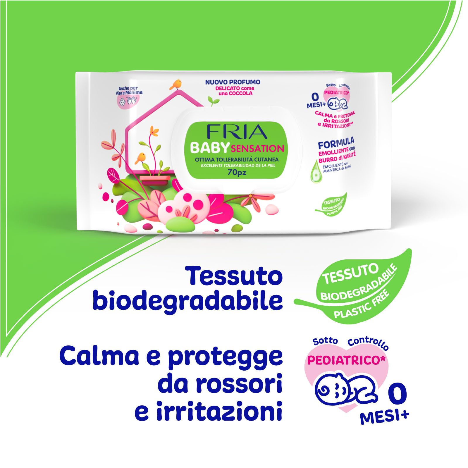 Fria Baby Sensation Salviette per Cambio Pannolino Burro di Karitè 70 Salviette