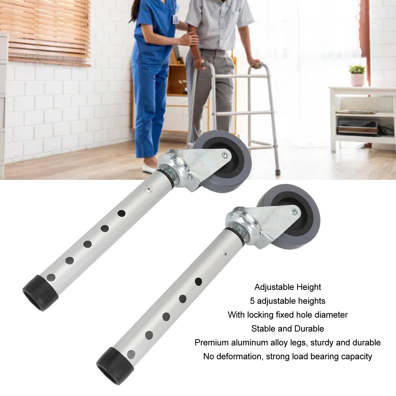 BRRNOO 2 Ruedas para Andador, Accesorios de Repuesto para Andador, Ruedas Giratorias Universales para Pies de Andador, Repuesto de Altura Ajustable para Personas Mayores