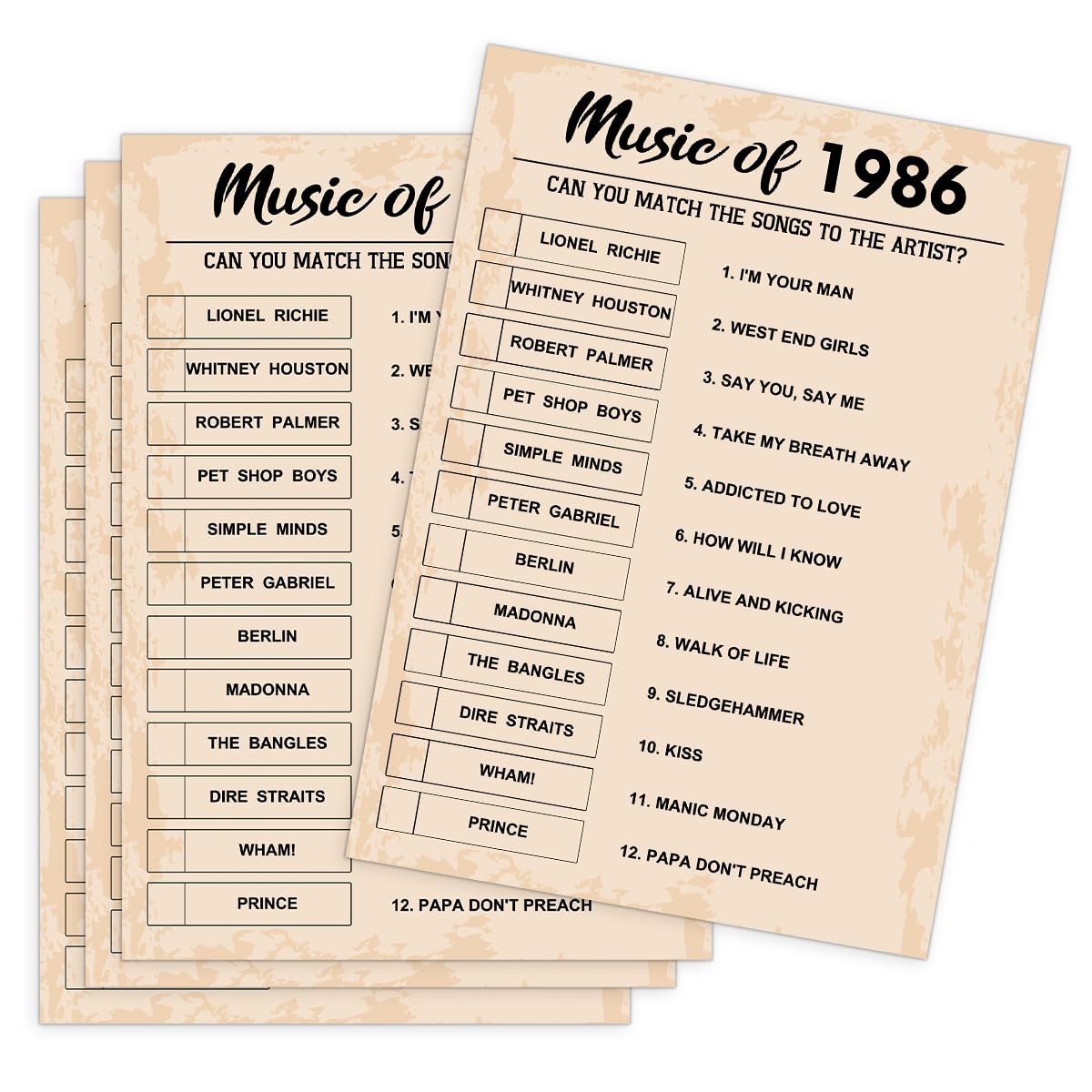 QUPT 40th Birthday Party Games, Music of 1986 Games, Birthday Party Supplies for Adults, Fun 1986s Party Game，Pack of 30 Cards