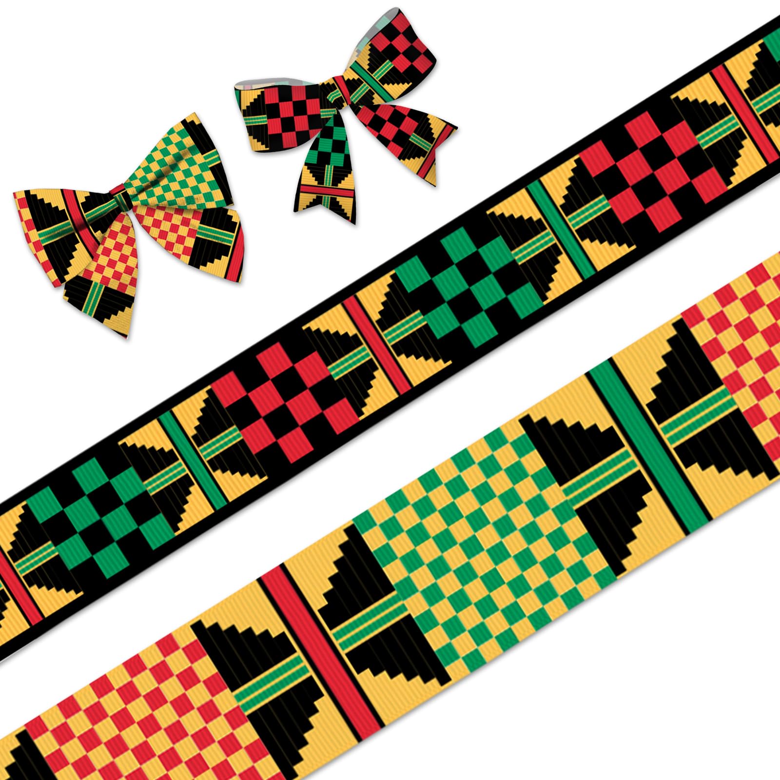 Photo 1 of 2 PCS Kwanzaa Grosgrain Ribbons 1" 2/3" Juneteenth Decor Ribbons 5 Yards, African American Craft Ribbons for Black History Month Party Favor Decoration Holiday Gift Packaging DIY Supplies