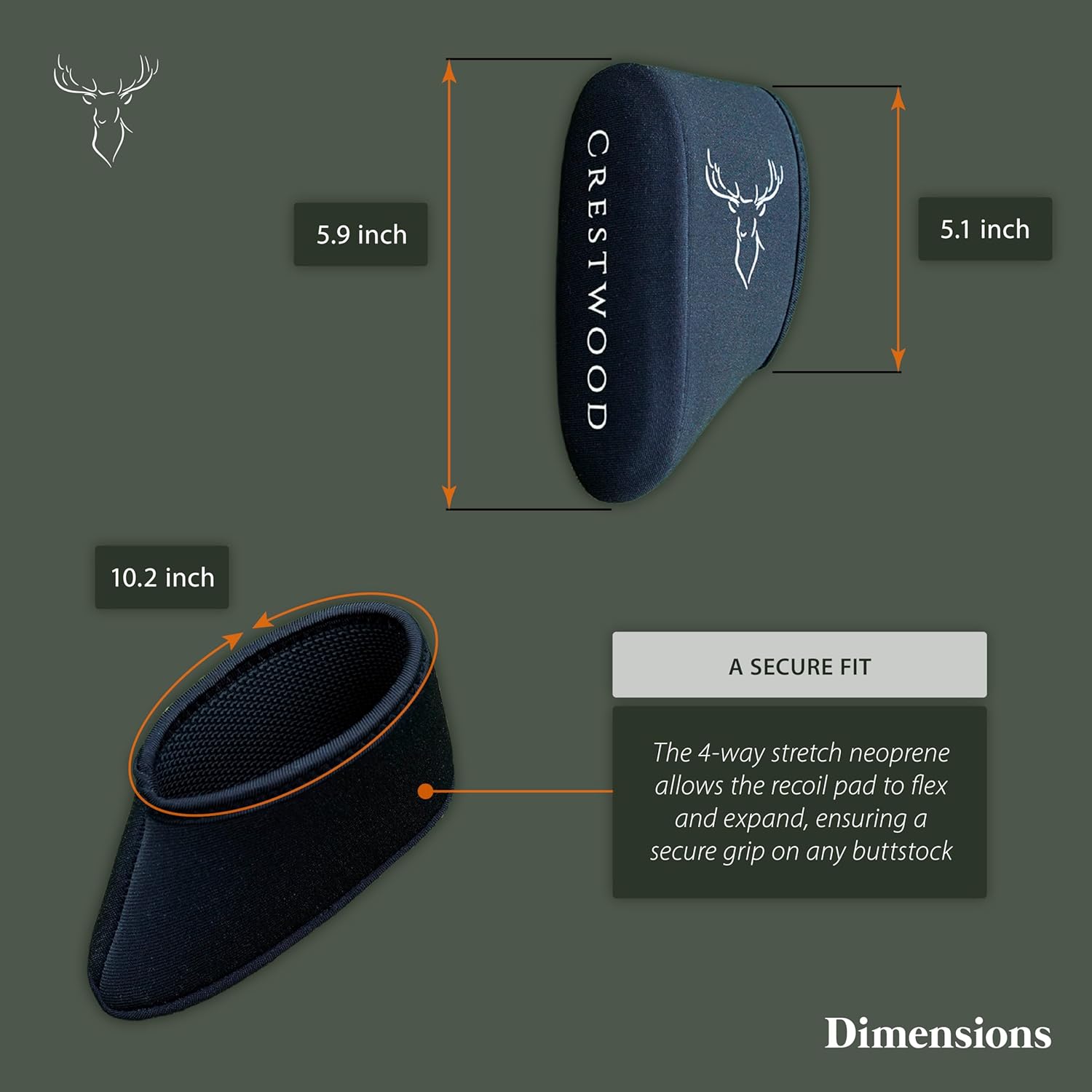 CRESTWOOD (2-Pack) Universal Recoil Pad, Recoil Pads for buttstock, Rifle and Shotgun Accessories, Hunting, Sporting Clay, Trap Shooting Accessory, Slip-On Limbsaver