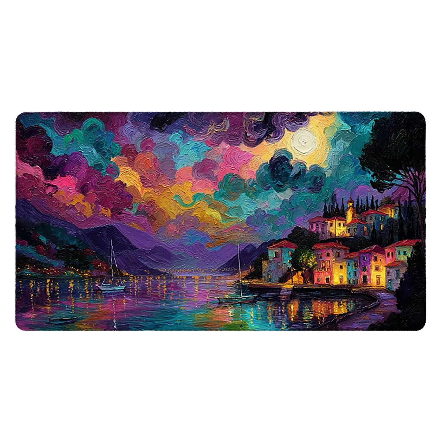 Tapis de Souris Gaming XXL (1200x600mm) - Grand Tapis Bureau Antidérapant Étanche Bords Cousus Caoutchouc Naturel Gamer PC Portable Bureau - Précision Vitesse Confort Bateau avec Vue Nocturne G-914