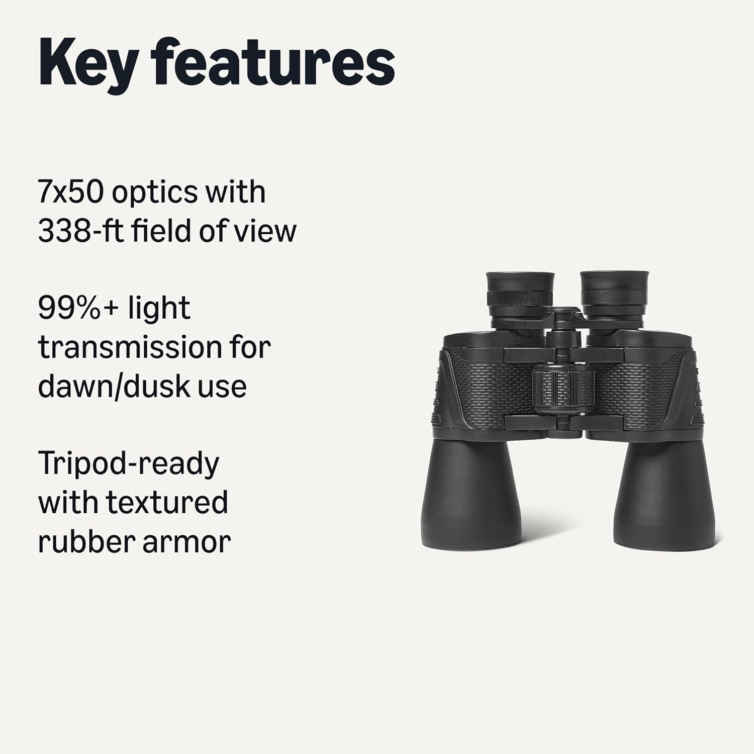Amazon Basics 7x50 High Power Binoculars, Wide Field of View, FMC Optics, Tripod Compatible, Black, 1-Pack