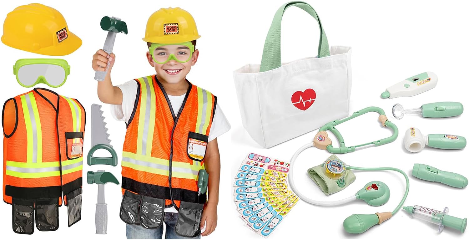 Liberry Pretend Play Toys for Boys 3-5 Years, Toddler Tool Set and Kid Doctor Playset, Dress Up Toys for Halloween Christmas Birthday Gift