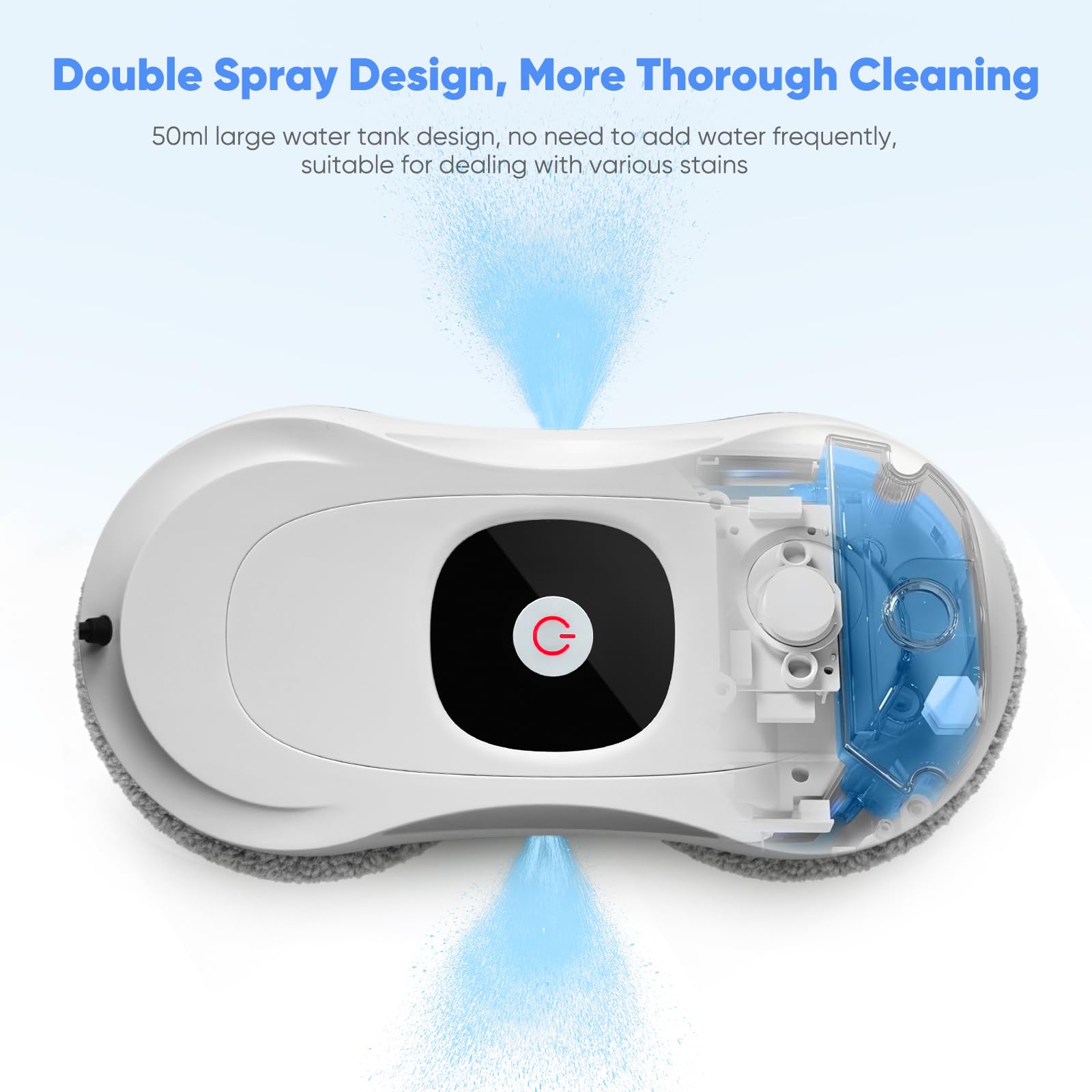 Robot Lavavetri, 2800Pa Lavavetri Automatico Ultra-Sottile con Doppio Nebulizzatore d'Acqua, Lavavetri Elettrico con Navigazione Intelligente, 3 Modalità, Protezione UPS, Telecomando e 10 Panni