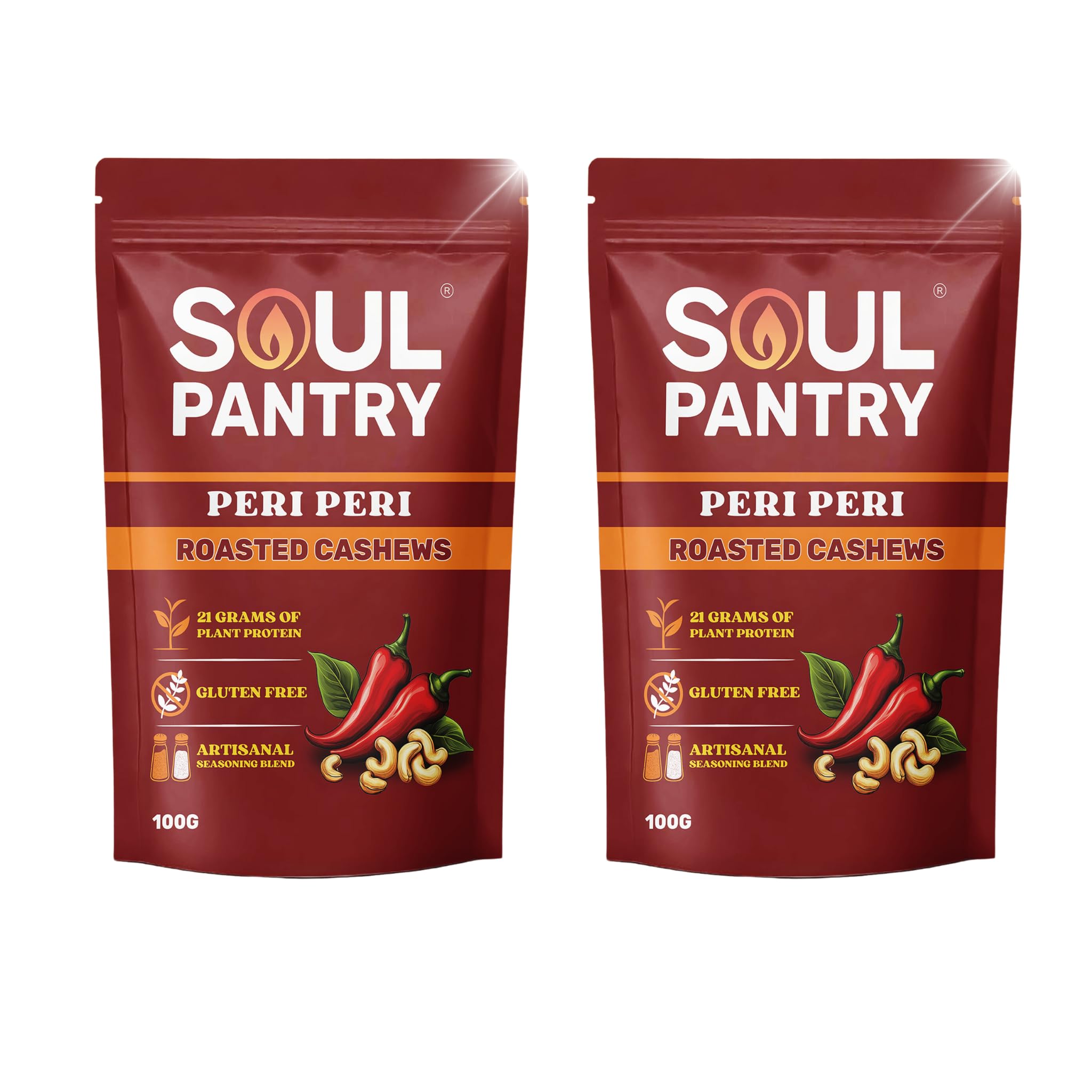 Roasted Cashew Nuts, Peri Peri – 21g of Natural Protein, Immunity-Boosting, Vitamin & Mineral-Rich, Antioxidant-Packed Healthy Snack (Pack of 2)