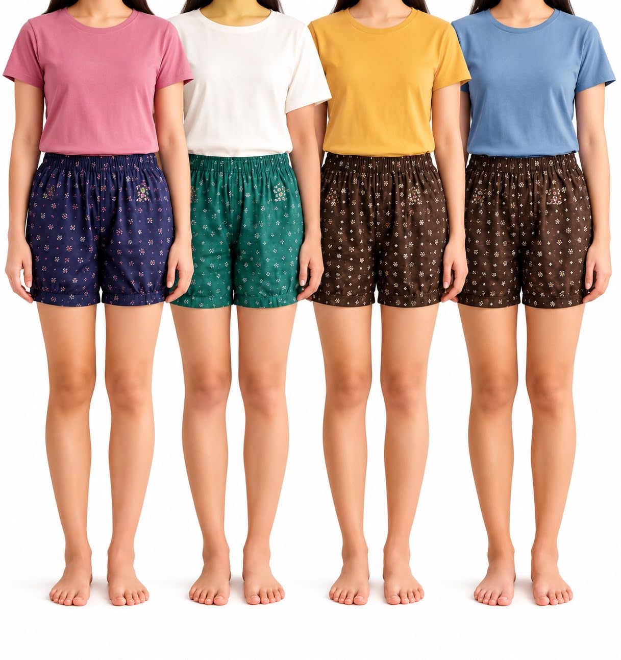 Women's Printed Boxer Shorts with Elastic Waist, Pack of 4-picture-41