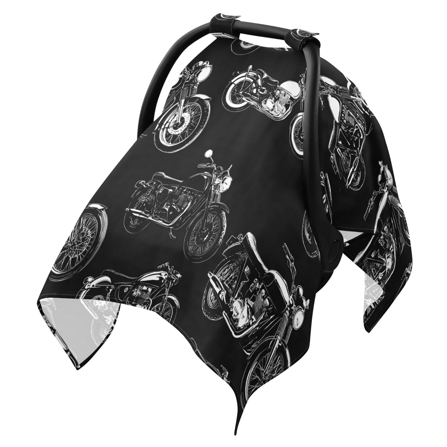 Black White Motorcycles Car Seat Cover Baby Breathable Soft Infant Carseat Covers Canopies Babies Carrier Covers for Girl Boy