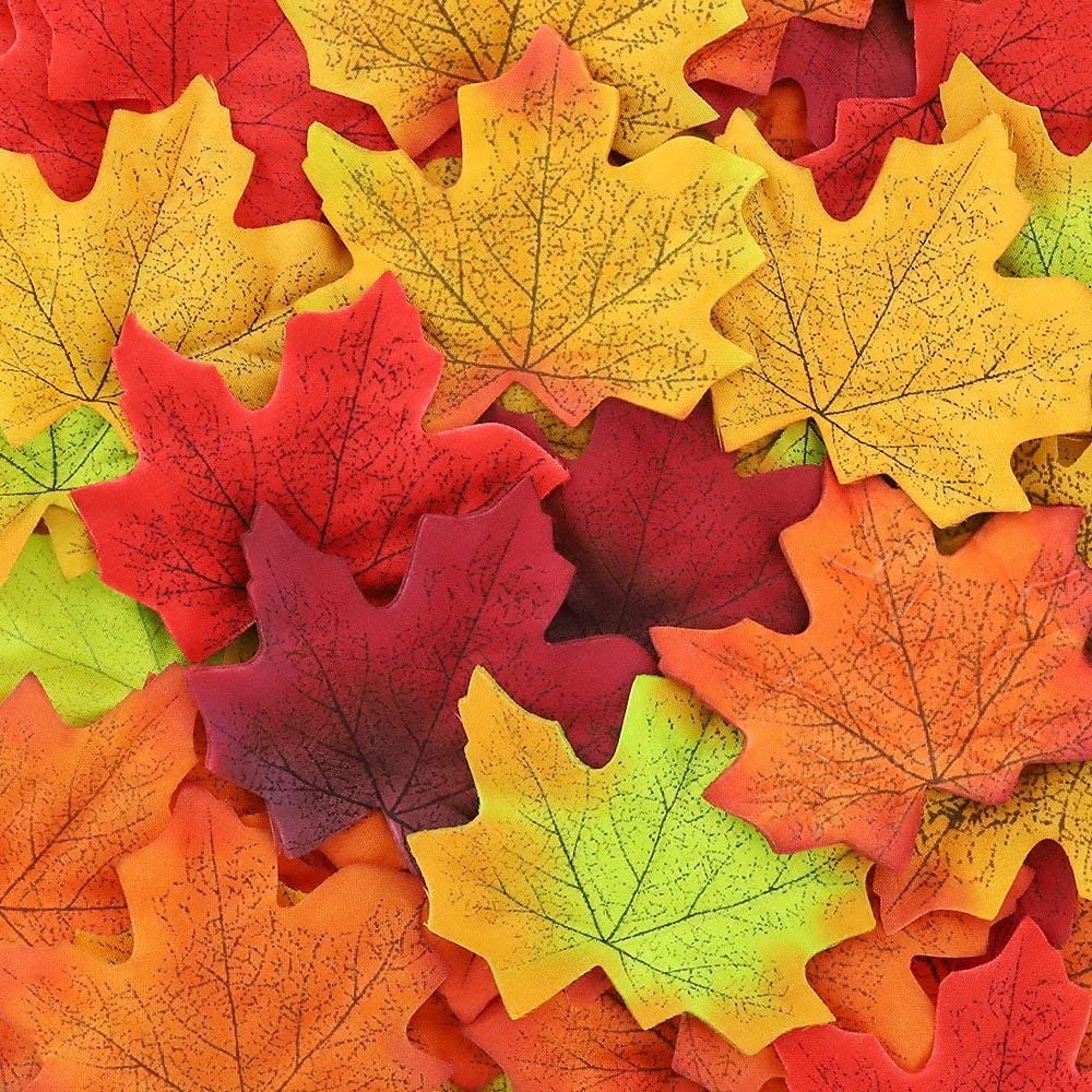 Mehope 500 Pieces Artificial Maple Leaves Assorted Color Autumn Fall Maple Leaves for Wedding Table Scatters Halloween Party Home Garden Decorations
