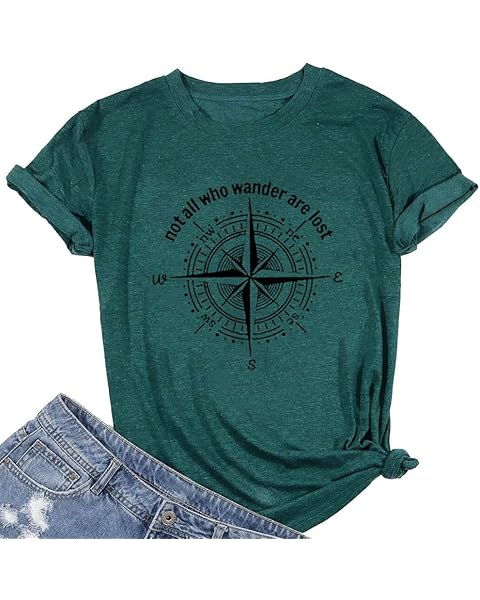 Graphic T-Shirts for Women Hiking Camping Trip Compass Printed Vintage Summer Casua...