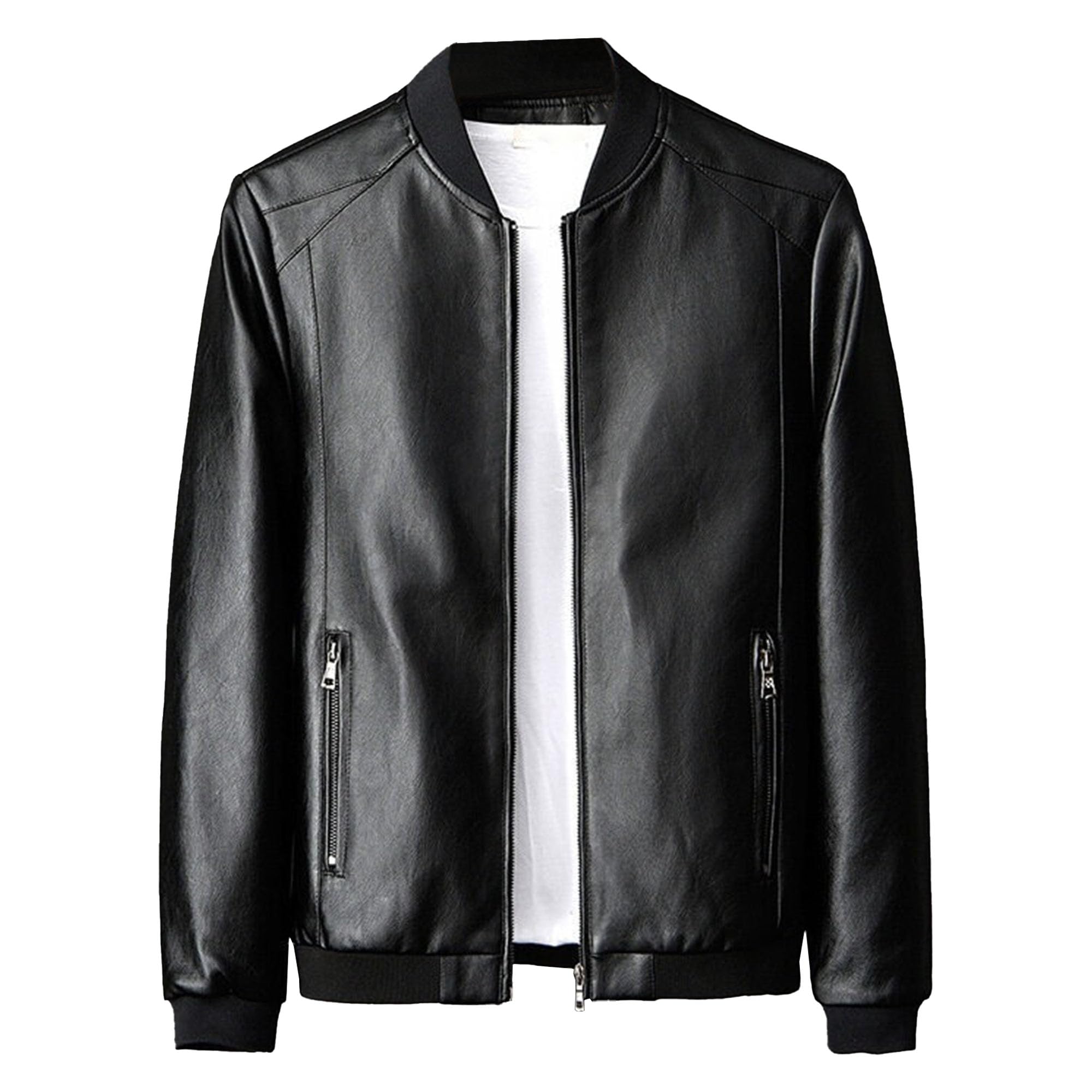 Blouson bomber noir en polyuréthane synthétique avec fermeture éclair intégrale - 8