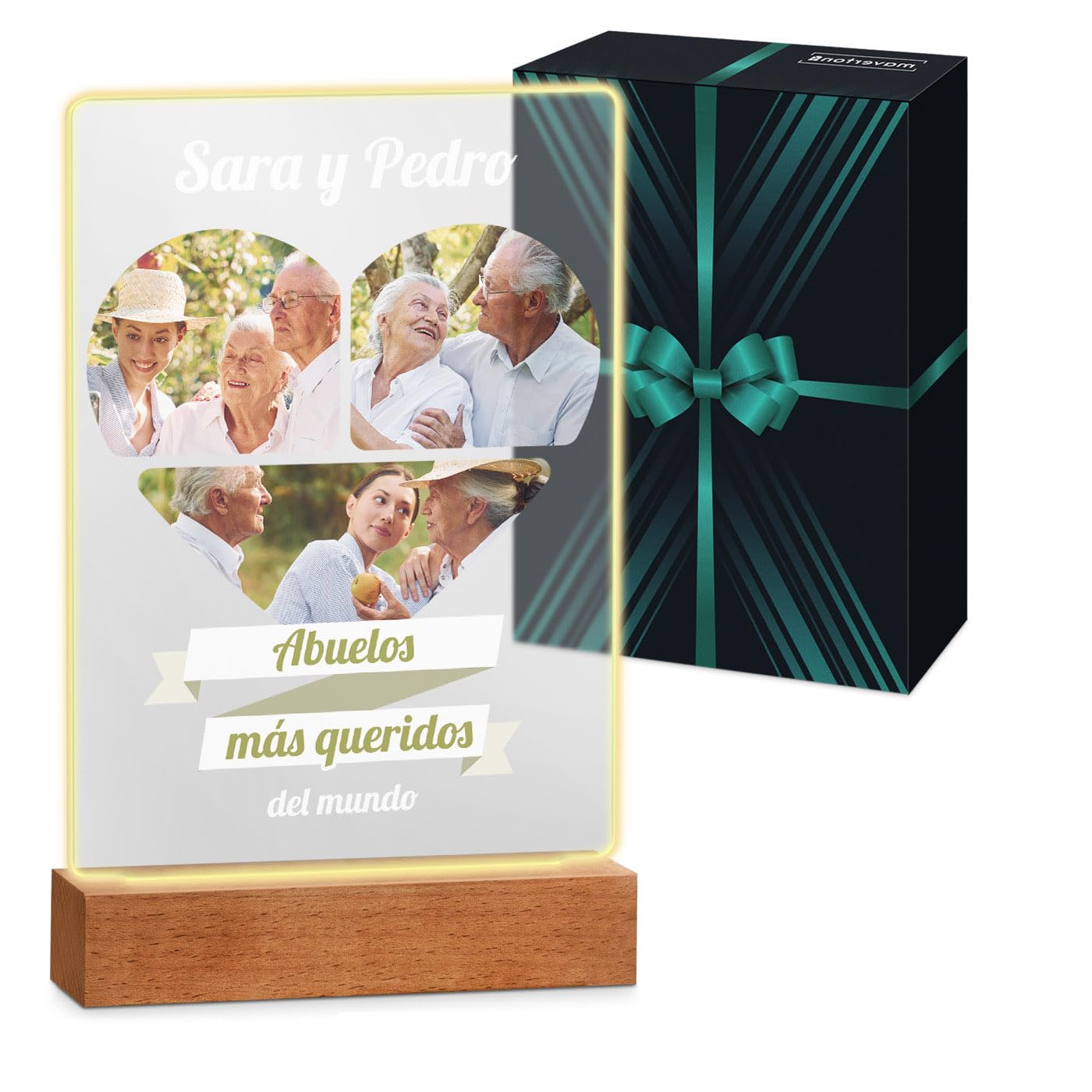 Maverton 3D Cuadro Personalizado con Foto y Texto - Luz LED Lampara de Mesita de Noche - San Valentin Boda Aniversario Pareja, Hombre y Mujer, Dia Del Padre Regalos - 21 x 30 cm o 15 x 22 cm, USB-A