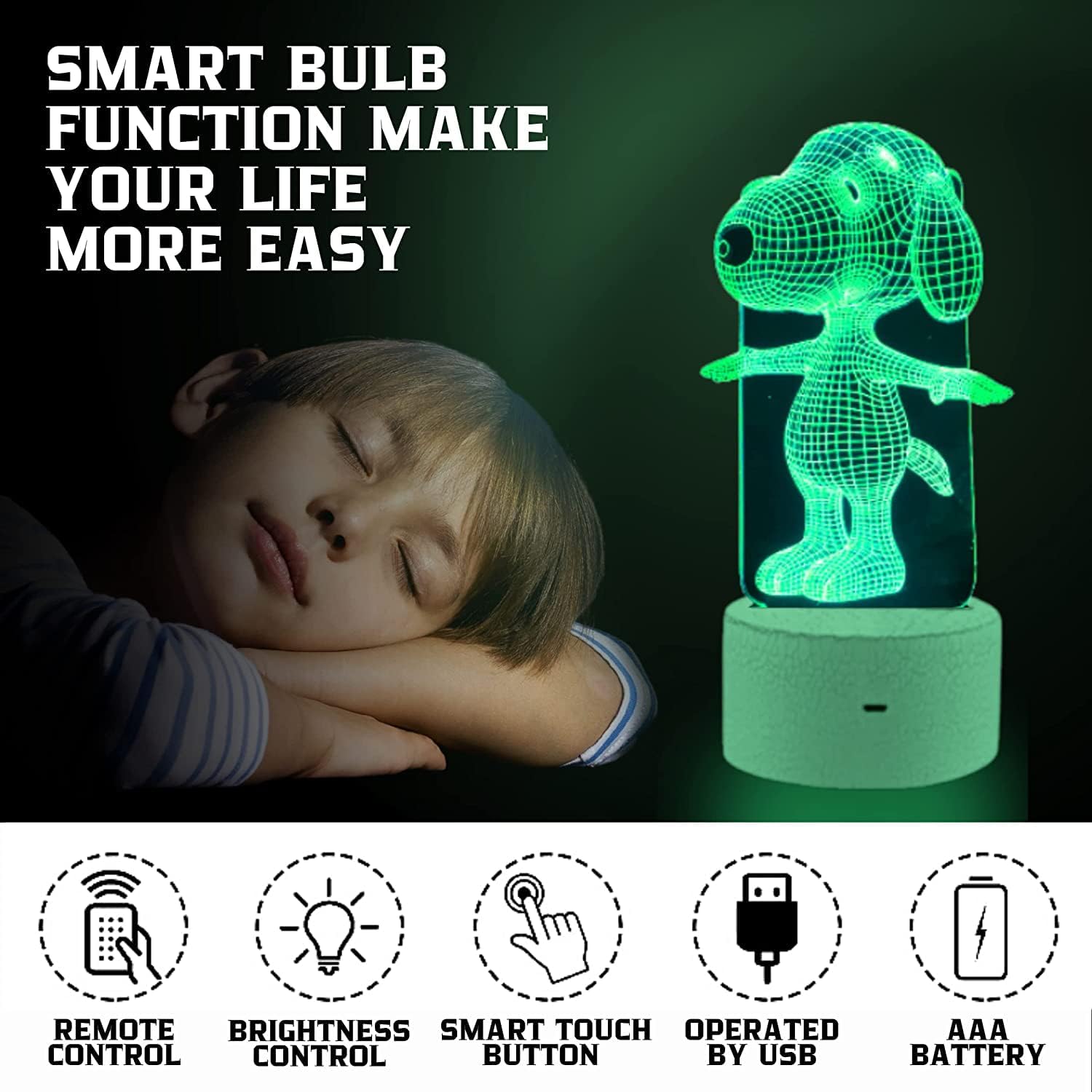 Dog Animal 3D Lamp Night Light Touch Table Desk Lamps 7 Color Changing Lights with Acrylic Flat & ABS Base & USB Charger & Remote Controller