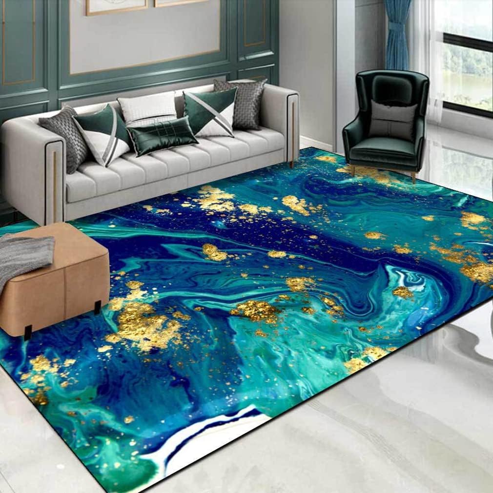 Modern Art Abstract Area Rug Marble Luxury Decor Carpet for Farmhouse Bedroom Large Living Room Courtyard Kitchen Runner Mat Non Slip Bathroom Rugs Indoor Outdoor Doormat 1.3' X 2'/Blue