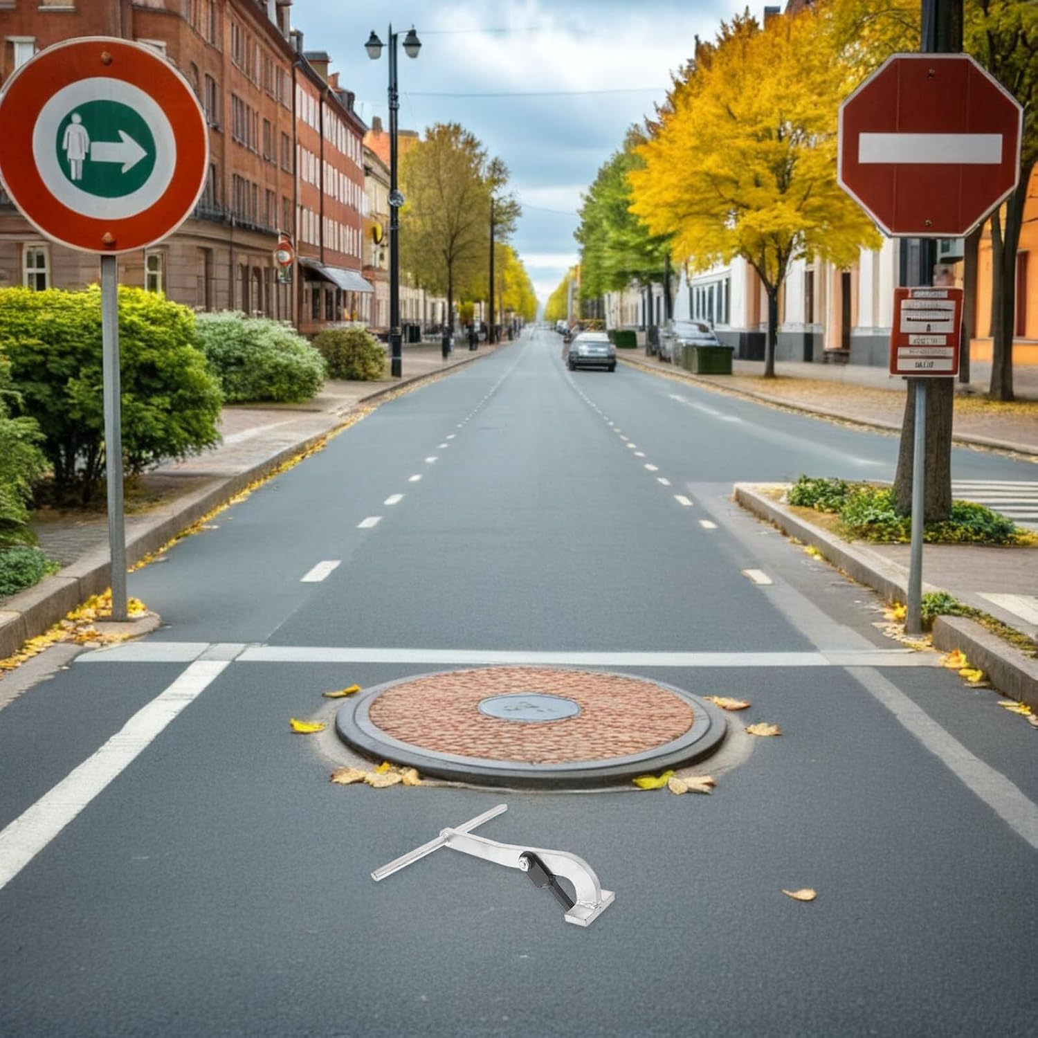 Yardenfun 排水溝蓋用金属製フックプーラー T字型リフトフック カバーリフター 持ち上げ工具 工事現場対応