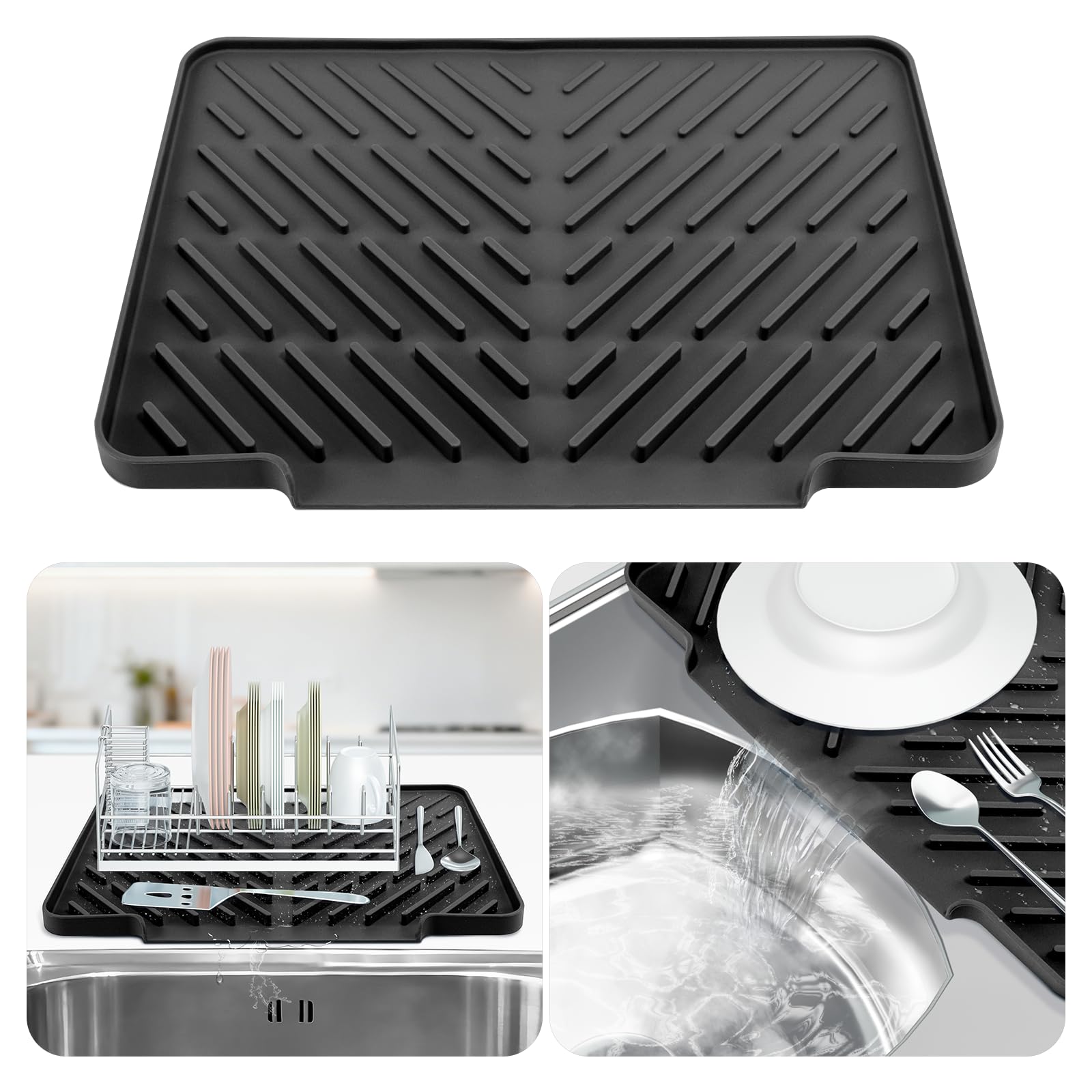 Black Silicone Draining Board Mats - 40×31 CM Perfect for Kitchen Counter