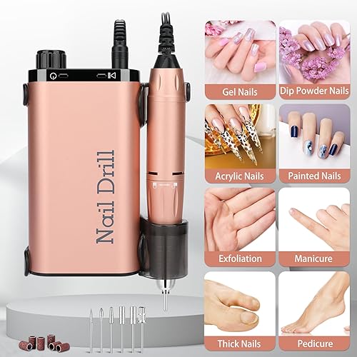 Miniatura 4 de Huhubol - 10 piezas de máquina profesional de uñas, lima de uñas eléctrica, herramientas de uñas para uñas acrílicas, pulido, exfoliación, 35000RPM