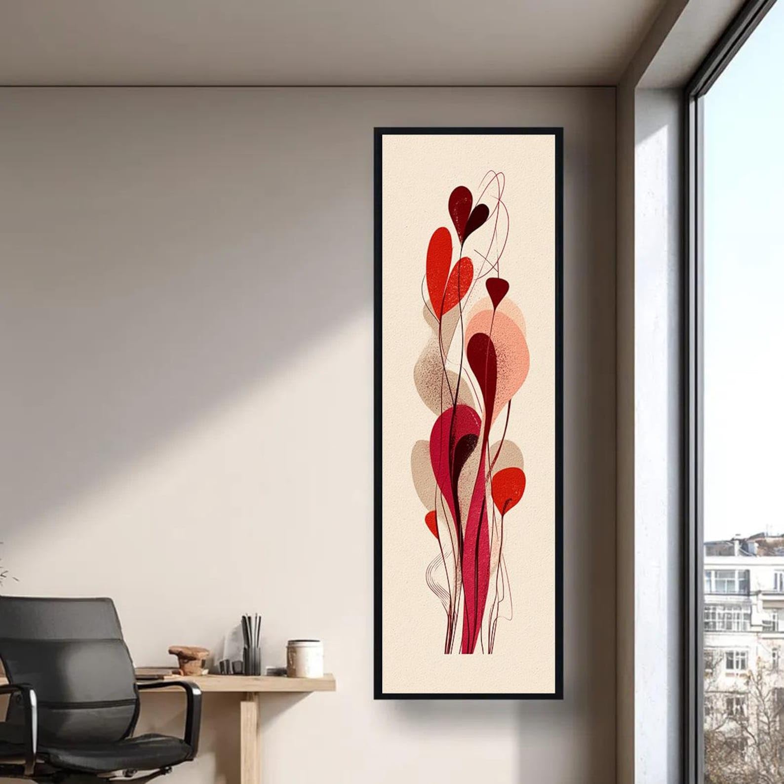 CAOXTART Abstrakcyjny obraz w kształcie serca na płótnie sztuka pionowa miłość romantyczna minimalistyczna dekoracja salonu sypialni korytarza (65 x 195 cm / bez ramy)