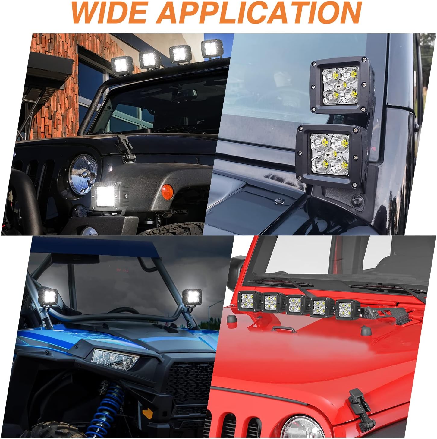 LED Pods, RFROAD LIGHTING 2pcs 3" 100W Super Bright LED Driving Lights LED Cube Lights Spot Square Work Lights for Truck Offroad ATV UTV SUV Car Boat