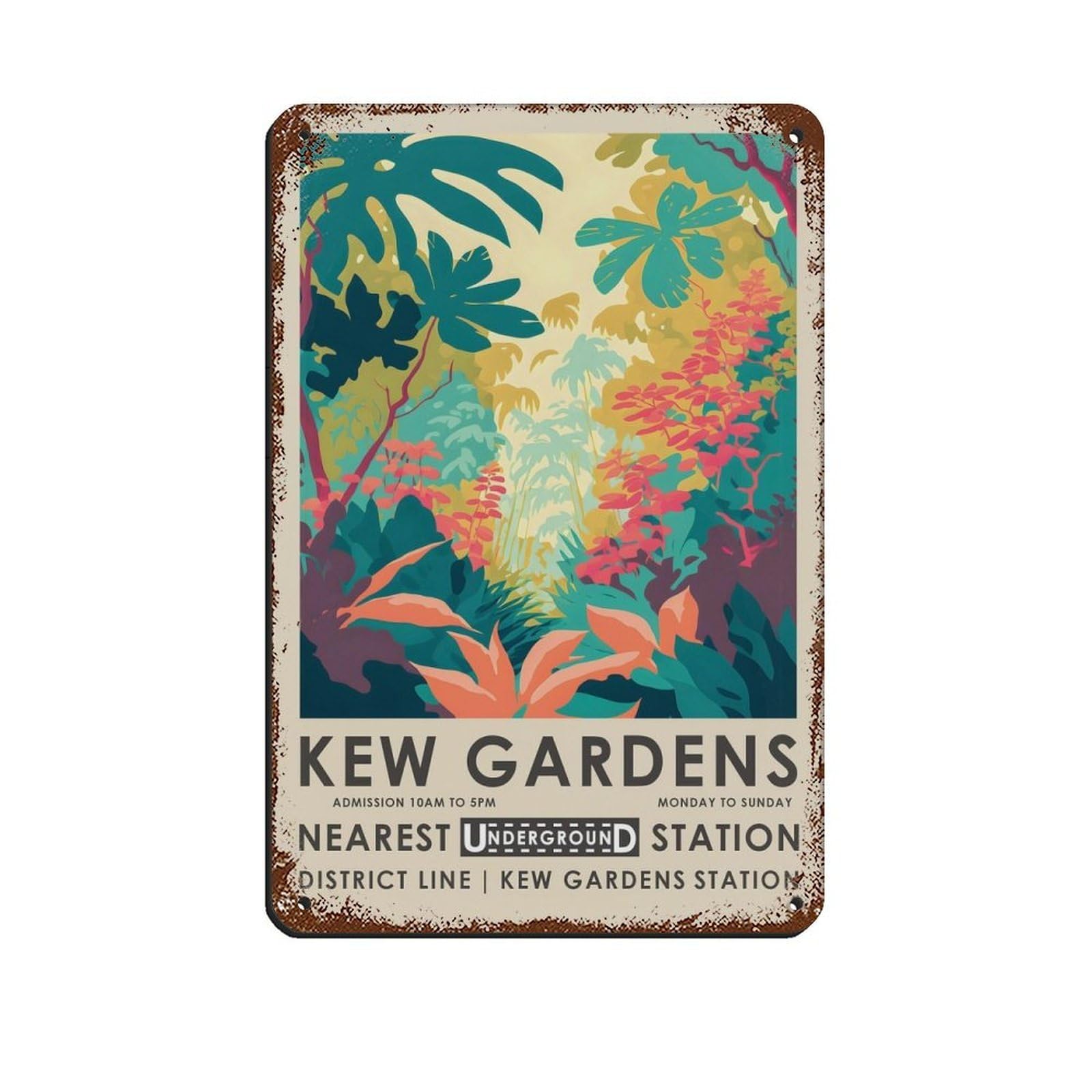 Kew Gardens, Retro Botanical, Kew Gardens Poster (3) Retro Poster Metal Tin Sign Chic Art Retro Iron Painting Bar People Cave Cafe Family Garage Poster Wall Decoration 8x12inch(20x30cm)