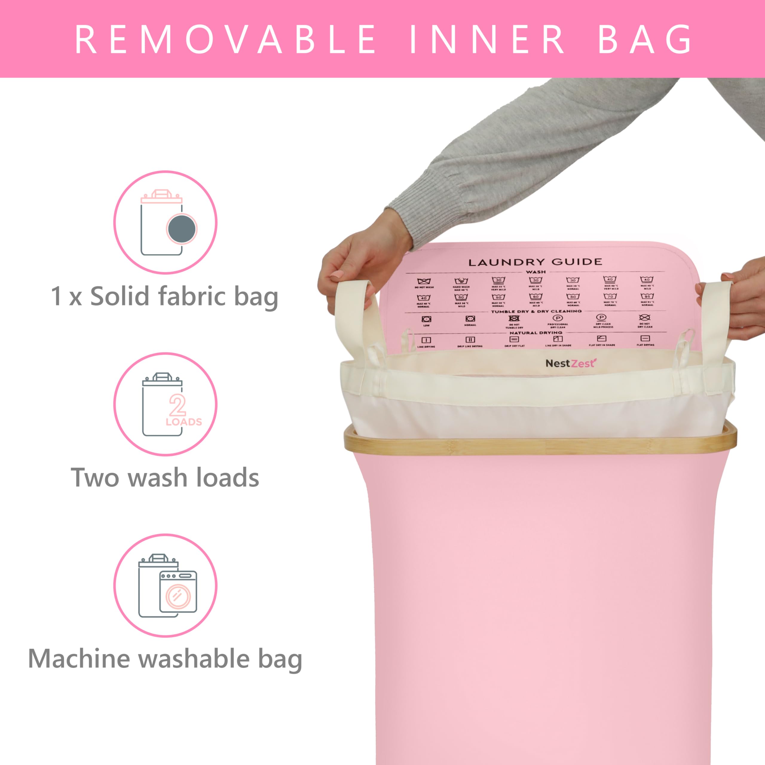 Nest Zest 60L Slim Laundry Basket with Lid - Image 3