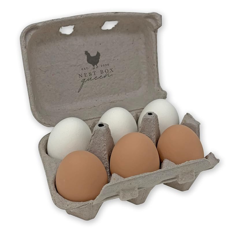 Ovos de Cerâmica para Treinamento de Galinhas Nest Box Queen – 6 unidades, Marrom e Branco